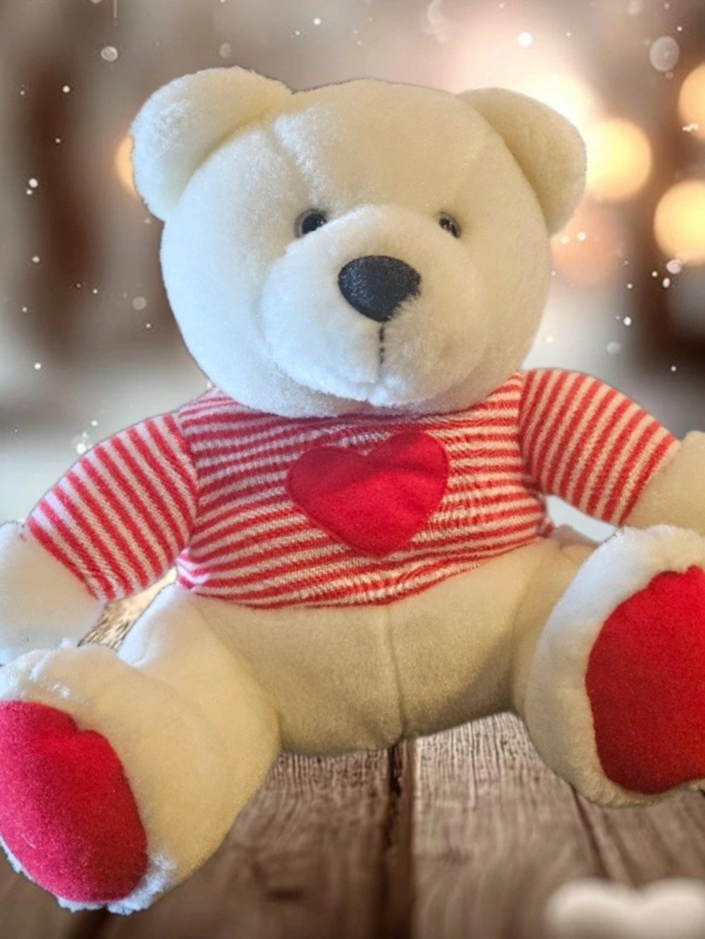 Love You Teddy Bear with Red Heart Sweater and Red Paw Accents. Hallmark.